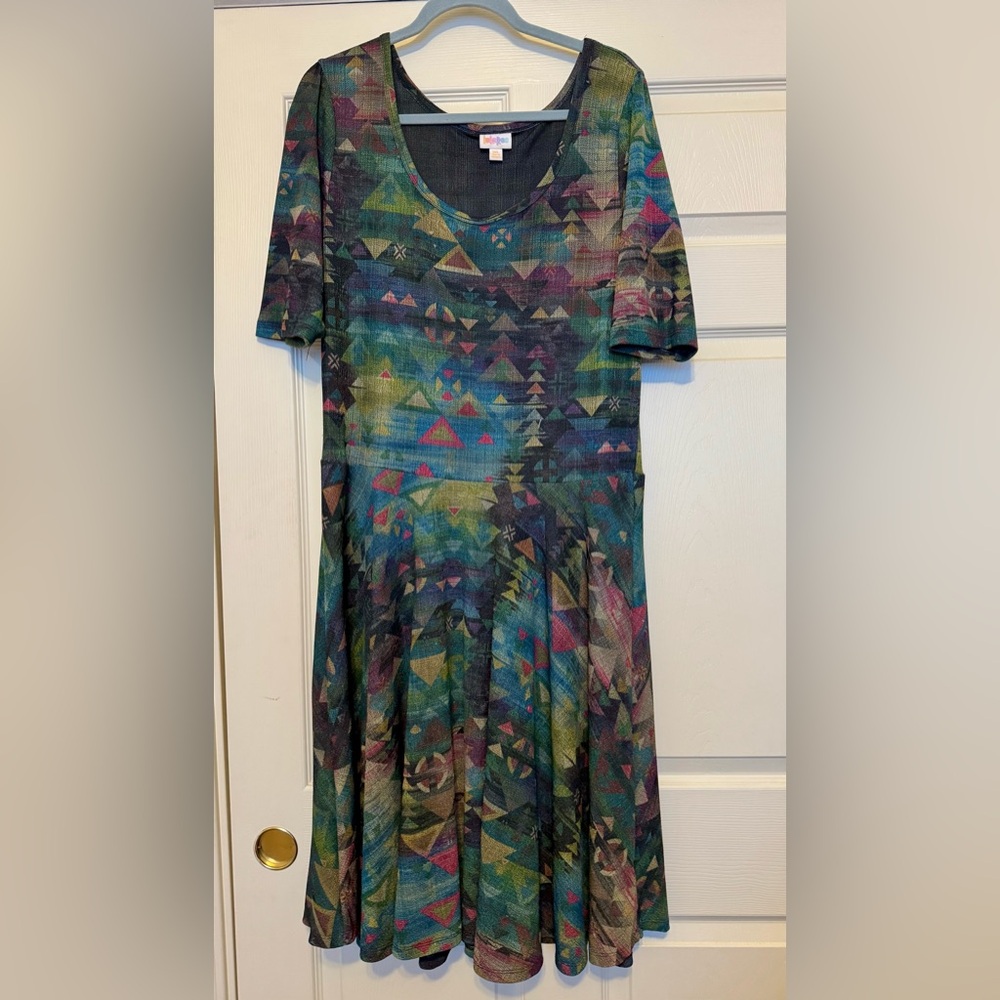 LuLaRoe Nicole Geometric Patterned Midi Dress - Multicolor